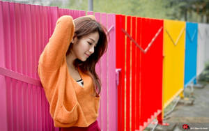 หญิงกับรั้วหลากสี 2560x1600 — 3440x1440 วอลเปเปอร์