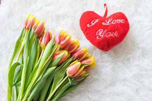 หัวใจรูปหัวใจกับดอกทิวลิป I Love You So Much — ฉันรักคุณมาก วอลเปเปอร์