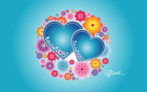 หัวใจสีฟ้าลายดอกไม้แห่งความรัก — หัวใจรัก วอลเปเปอร์