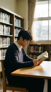 ทาคุอ่านหนังสือในห้องสมุดโรงเรียน — คลื่นทะเล วอลเปเปอร์