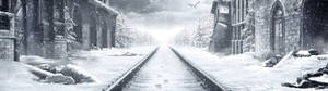 วอลเปเปอร์อาคารในเมโทร เอ็กโซดัสท่ามกลางหิมะ — 32:9 วอลเปเปอร์