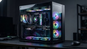 พีซีเกมมิ่งระดับไฮเอนด์สไตล์มินิมอลพร้อมชิ้นส่วนที่เรืองแสง RGB — เกมมิ่ง GIF วอลเปเปอร์