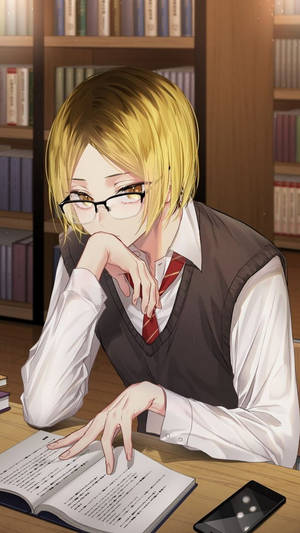 เคนมะกำลังอ่านหนังสือในห้องสมุด — อนิเมะมือถือ วอลเปเปอร์
