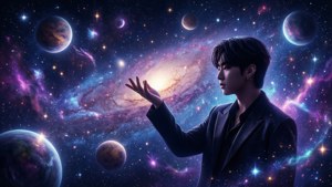 สุนทรียศาสตร์เคป็อปแบบจักรวาลพร้อมเงาร่างที่เอื้อมถึงดวงดาว — เคป๊อป GIF วอลเปเปอร์