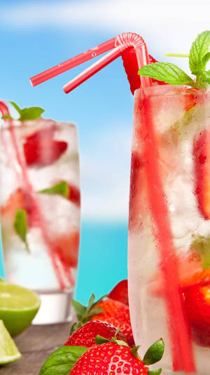 วอลเปเปอร์เครื่องดื่มเขตร้อน Zesty Strawberry Tom Collins — 9:16 วอลเปเปอร์