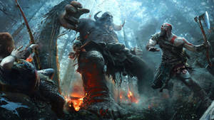 วอลเปเปอร์เครโตสกำลังจัดการโทรลล์ยักษ์ใน God of War