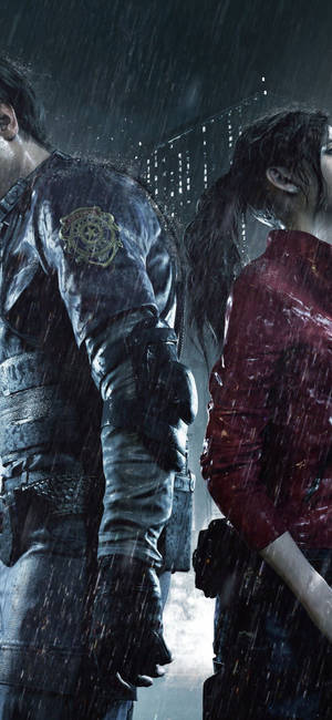 วอลเปเปอร์ iPhone Resident Evil 2 รีเมค ลีออน เคนเนดี และ แคลร์ เรดฟิลด์