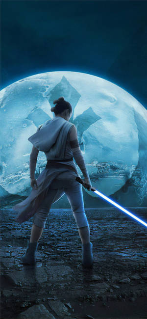 วอลเปเปอร์มุมมองด้านหลังของเรย์พร้อมเงาของฝ่ายต่อต้านใน Star Wars Rise of the Skywalker — iPhone 13 Pro วอลเปเปอร์