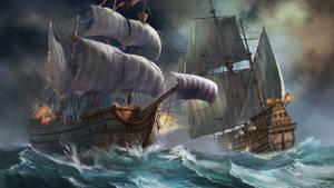 วอลเปเปอร์เรือรบโบราณกลางมหาสมุทร — มหาสมุทร วอลเปเปอร์