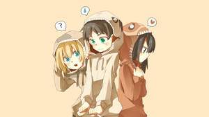 เอเรน อาร์มิน และมิคาสะ ฮู้ดดี้สุดน่ารัก — สาวอนิเมะน่ารัก วอลเปเปอร์