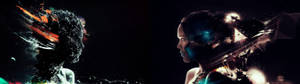 วอลเปเปอร์เอเลียนยักษ์สองตัวเผชิญหน้ากัน — 5120x1440 วอลเปเปอร์