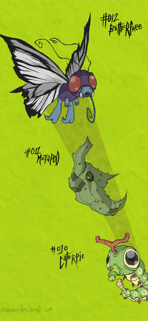 Caterpie, Metapod และ Butterfree สุนทรียภาพสีเขียวสำหรับโทรศัพท์ — หัวเว่ย โนวา 15 อัลตรา วอลเปเปอร์