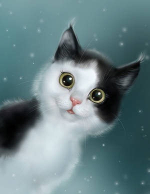 ภาพวาดนุ่มนวลเคลื่อนไหวของวอลเปเปอร์แมวขาวน่ารัก
