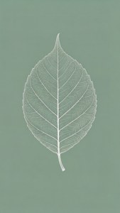 โครงร่างใบไม้สีขาวบนพื้นหลังสีเขียวเสจ