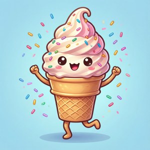 ไอศกรีมคาวาอี้น่ารักกำลังเต้นพร้อมกับเกล็ดน้ำตาล — คาวาอี้ วอลเปเปอร์